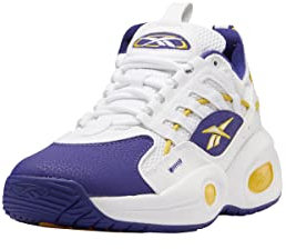 Reebok Unisex Solution Mid Basketball Shoe, White/Bold Purple/Always Yellow, 9.5 US Men