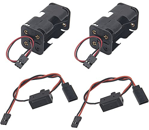 ShareGoo 4 Cell AA Battery Container Holder Case Box & On/Off Power Switch with JR Style Connector Compatible with HSP Redcat Axial Tamiya Wltoys Himoto 1/8 1/10 1/16 RC Car Truck Crawler