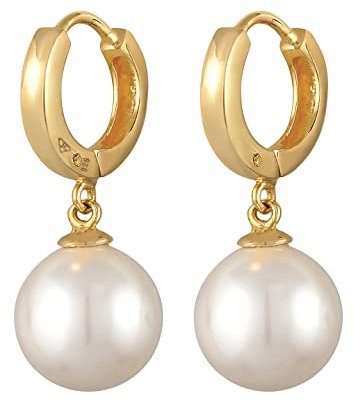 Nenalina Creolen Silber 925 Damen Ohrringe mit Perle vergoldet (10 mm)