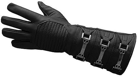 URBAN BUCK Herrenhandschuh, echtes Leder, lang, normale Passform, verschiedene Schnallen, Cosplay-Handschuh, Schwarzer Handschuh für die linke Hand, X-Large