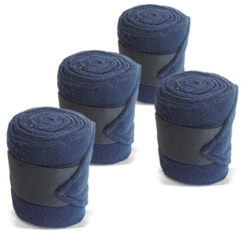 Bandagen fürs Pferd aus Fleece mit Klettverschluss - Fleecebandagen Pferd im 4er Set mit praktischer Aufbewahrungstasche (Pony, Navyblau)