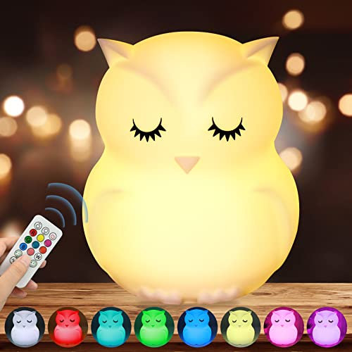 Cute Owl Night Light Kids, 9 Colours Baby Night Light, USB Rechargeable Nightlight for Children's Bedroom, Bedside Lamp with Remote Control