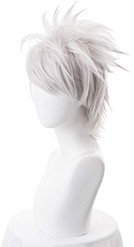 ESPADE Wig Anime Cosplay Perücke for Anime Ninja Hatake Kakashi Cosplay Perücke silberweiß Kurze hitzebeständige Kunsthaarperücken + Stirnband + Maske M Perücke (Color : Wig)
