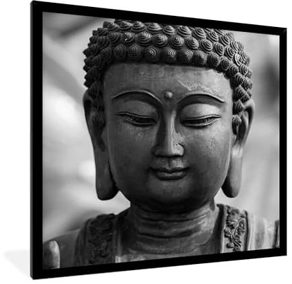 MuchoWow Poster Bilder Wanddeko Deko Wohnzimmer 40x40 cm Buddha - Grau - Spiritualität - Buddha-Statue - Religion