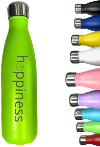 HAPPY BOTTLES HAPPYNESS | Botella nombre | Acero inoxidable doble pared | sin BPA | Botella nombre | Botella personalizada | Botella termo | Bebidas frías 24h | Calientes 12h (500ml, Purpura)