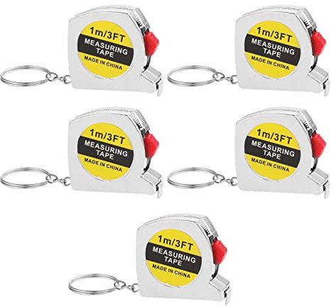 cobee Mini-Maßband mit Schlüsselanhänger, 1 Meter/3 Fuß Einziehbares Maßband Tragbares kleines Maßband Schiebeverschluss-Maßband 5-tlg