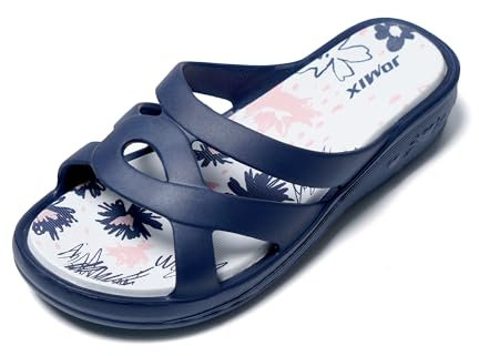 JOMIX Claquettes Femme Tongs Sandales Compensées Chaussons d'Été Confortables pour Maison Piscine Plage (Marine, 37)