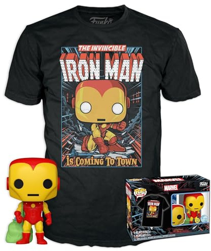 Funko POP! & Tee: Marvel - Holiday Iron Man - Glow In the Dark - Medium - T-Shirt - Clothes With Collectable Vinyl Figure - Gift Idea - Toys and Short Sleeve Top for Adults Unisex Men and Women