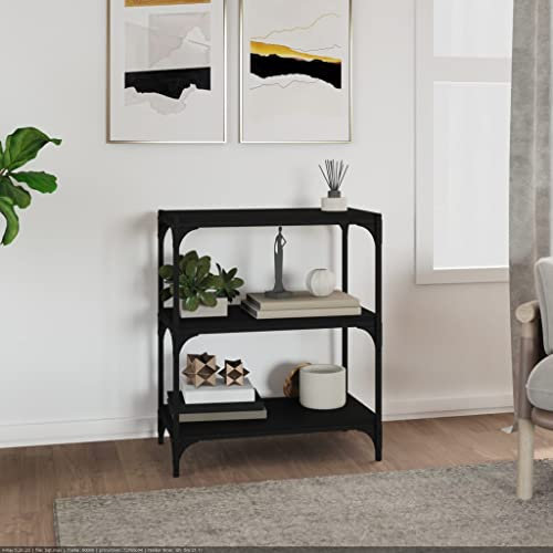 WIFESE 60x33x70,5 cm Bücherregal mit 3 Ablagen Lagerregal Regale Wandregal Standregal Holzregal Bookshelf Aufbewahrungsregal TV Schrank DVD Regal Holz für Wohnzimmer Schwarz Holzwerkstoff Stahl