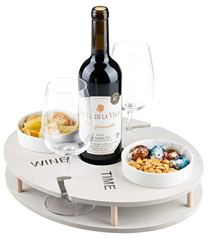 INEXTERIOR WineTime - WeinBar für Weiflasche und Gläser sowie Snacks - Aus Birkenholz hangefertigt - Made in Germany - Weinträger Weinregal tablett Brett unterlage (Grau)