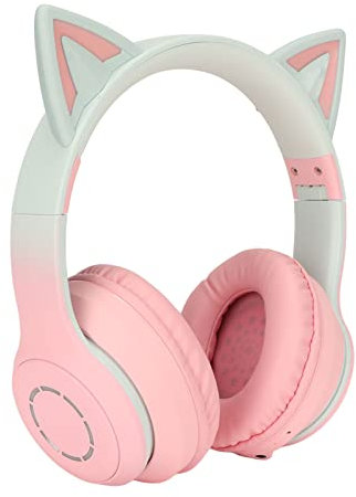 Bluetooth Headphones, Cat Ear Headphones with Micphone, 7 LED Light Up Wireless Headphones with Volume Control, Foldable Gaming Headset for Kids Adults 15H Play Time PC TV Laptop (Pink)