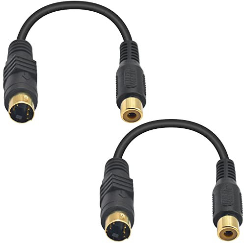 Maxhood 4pin S-Video to RCA Cable, 2Pack S Video to Composite Video Adapter Cable, Mini DIN 4 Pin S Video Male to RCA Female S-Video Cable for PC Computer Video AV Projector, 15cm/5.9inch