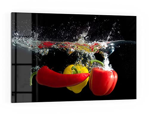 DEQORI Küchenrückwand Glas | Motiv Paprikaschoten im Wasser | 60x40 cm | Bad- oder Herd-Rückwand | Herdblende Spritzschutz für Küche & Badezimmer | moderne Deko für Fliesenspiegel