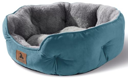 Asvin Small Dog Bed for Small Dogs, Cat Beds for Indoor Cats, Pet Bed for Puppy and Kitty, Extra Soft & Machine Washable with Anti-Slip & Water-Resistant Oxford Bottom, Teal, 20 inches
