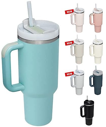 STEEL SIPPER 40oz Stainless Steel Vacuum Insulated Tumbler with Straw and Lid & Handle, Travel Coffee Mugs Cups for Hot Drinks with Handle and Straw Insulated Water Bottle Iced Coffee Cup (Eucalyptus)