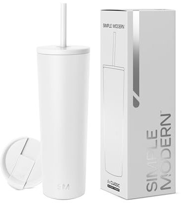 Simple Modern Insulated Tumbler with Lid and Straw | Iced Coffee Cup Reusable Stainless Steel Water Bottle Travel Mug | Gifts for Women Men Her Him | Classic Collection | 830ml | Winter White