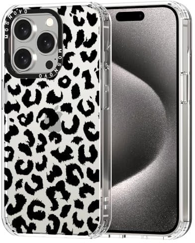 MOSNOVO für iPhone 15 Pro Hülle – Durchsichtige, schlanke, stoßfeste TPU+PC-Handyhülle, [6,6 Fuß Fallschutz/Anti-Abziehen] - Schwarzer Leoparden-Print