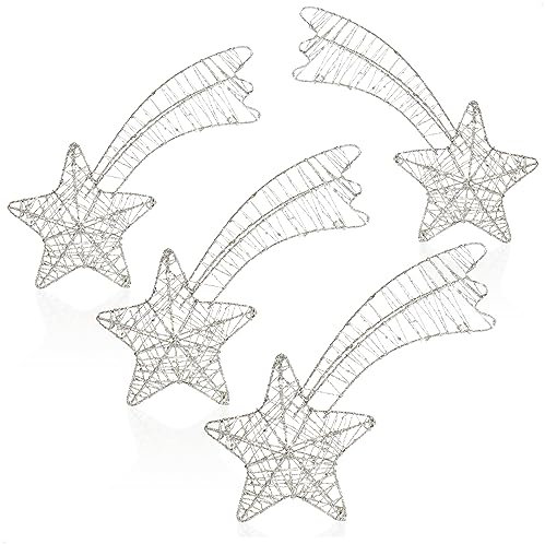 COM-FOUR® 4X Deko Sterne Weihnachten, Weihnachtsdekoration Stern aus Metall, weißer Weihnachtsstern als Aufhänger mit Glitzer
