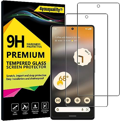 4youquality Lot de 2 protecteurs d'écran pour Google Pixel 6a | Verre trempé, dureté 9H, résistant aux chocs, anti-rayures, anti-éclats, ultra transparent
