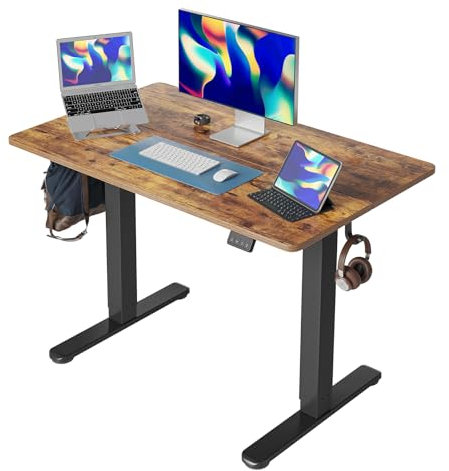 Cubiker 100 x 60 cm Schreibtisch Höhenverstellbar Elektrisch, Stehpult T-Beine aus Stahl mit Funktions-Memory-Steuerung, Anti-kollisions System, Braun Tischplatte