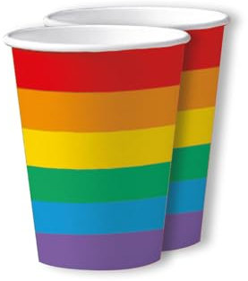 PARTY DISCOUNT Becher, recycelbar aus Pappe, Rainbow Pride, 200ml, 10 Stück