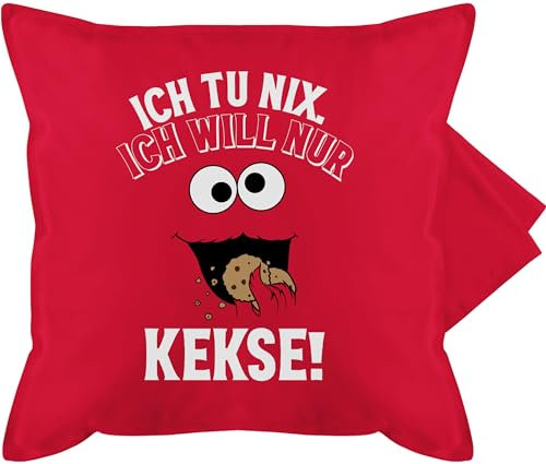 Kissenbezug - Karneval & Fasching - Kissen - Ich tu nix Ich will nur Kekse I Krümelmonster I Keksmonster I Cookie Monster I Keks - 50 x 50 cm - Rot - karnevalskissen fasching- cookies sofakissen