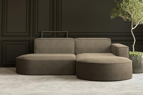 Kaiser Möbel - Ecksofa mit Wohnlandschaft, Eckcouch L-Form, Sofa 3-sitzer, Polstersofa, Bequemes Couch mit Ottomane für Wohnzimmer, Relaxsofa, Lounge-Set, Verita Stoff, MODENA Studio, Hellbraun Rechts