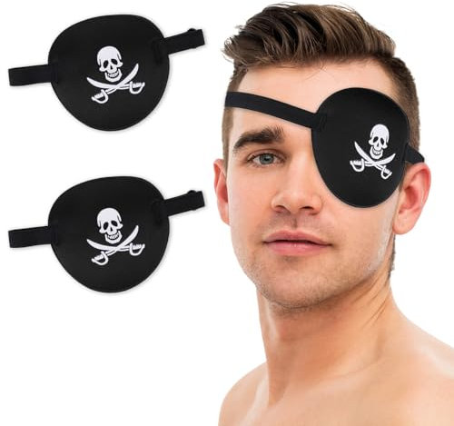 2 Stück Piraten-Augenklappe 3D Verstellbare Elastische Augenklappe mit Schnalle Erwachsene Medizinische Augenmaske Komfortable Einzelne Augenmaske für Korrektur Amblyopie Faule Schielen Cosplay