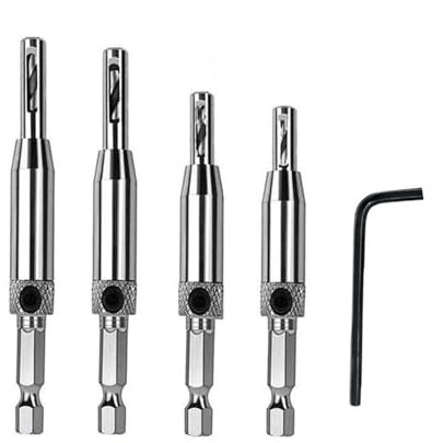 4 Stück Selbstzentrierendes Scharnier Tapper Core Bohrer Set für Öffnung Loch-5/64 Zoll 7/64 Zoll 9/64 Zoll 11/64 Zoll für Holzbearbeitung Fenster Tür Scharnier