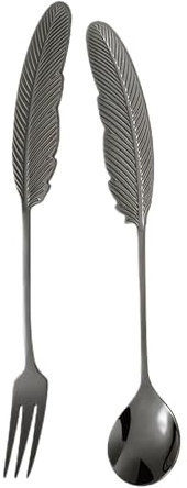 EIOLWJIEO 2pieces Feather Shaped Spork Stylish And Practical Dining Tool Titanium Spork Stainless Steel Metal Spork Sporks, Black