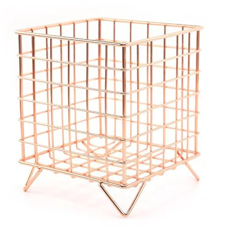 Alunsito Coffee Pod Holder Metal K Cup Rack Large Capacity Wire Storage Container Square Basket Organizers for Espresso, Tea, Snacks, Small Fruit, Rose Gold, 5.3*5.3*6.3in