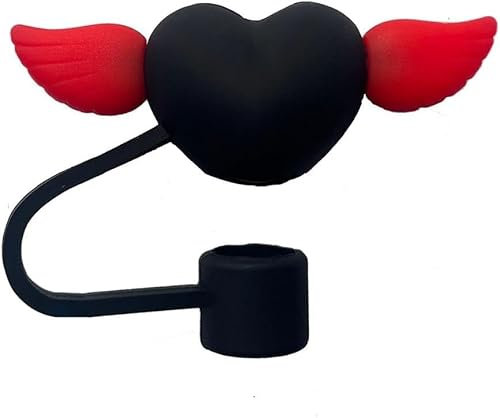 Red Wings Black Hearts Straw Cover for Stanley Cup, 10mm Silicone Straw Covers Cap for Stanley Cup Accessories, Cute Straw Topper for Tumblers, Straw Cap Stopper for Reusable Straws Tip Lids（DM543）