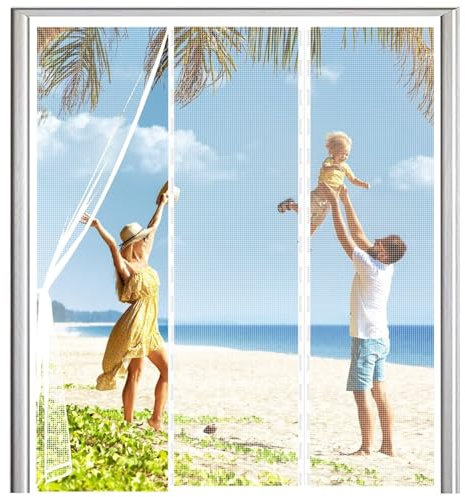 Fliegenschutz Tur Insektengitter Lamellenvorhang 230x265cm Moskitonetz türe Terrasse HäNde Frei, für Kinderzimmer Weiß