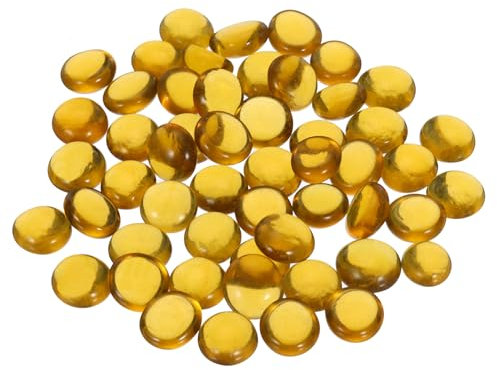 sourcing map Decorative Flat Glass Marbles 12-14mm Rock Vase Filler Beads Pebbles Light Amber for Fish Tank Table Scatter Decor, 100Pcs