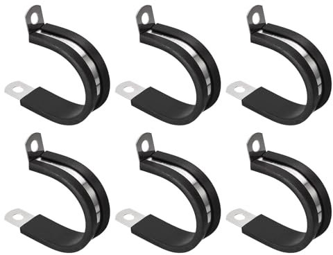 Unifizz 6Pcs 1-1/4 Inch(32mm) Cable Clamp, Rubber Cushioned Insulated Clamp 304 Stainless Steel R Shape Bracket Metal Hose Clamp Tube Holder for Pipe Wire Tube