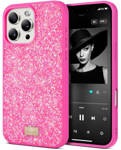 BEZ Handyhülle für iPhone 16 Pro Max Hülle Glitzer, Sparkle Diamond Crystal Bling Hülle mit Bling & Co. Serie für iPhone 16 Pro Max, Brink Pink