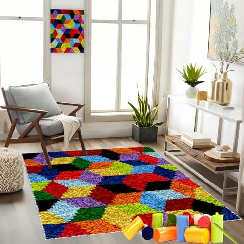 Lmyoieqm Knüpfhaken-Teppich-Set DIY-Knüpfhaken Teppichherstellungs-Set für Erwachsene Kreuzstich-Set Teppichherstellung Heimdekoration DIY Stickkissen Teppich knüpfteppich 55 x 75 cm