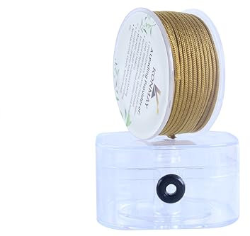 KONMAY Cordon en nylon satiné tressé avec étui pour bracelets, fabrication de bijoux, perles, nœuds chinois, kumihimo, macramé - 2 mm - Doré vieilli