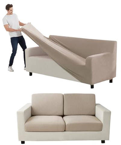 VFGFDJNDFX Samt Sofa Überzug, Couchbezug Stretch Set Mit Separaten Sitzbezüge Rückenlehnenbezug, Sofabezug rutschfest Sofahusse Für Haustier (Khaki,Zweisitzer-Groß 7 STK)