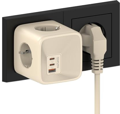 OUFUYU Chargeur USB Murale Prise, Multiple 4 Prises avec PD33W 2 USB C Secteur et 1 Type A Chargeur Rapide, Adaptateur USB Multiprise Cube 7 en 1 pour Domicile Bureau Voyage, Beige