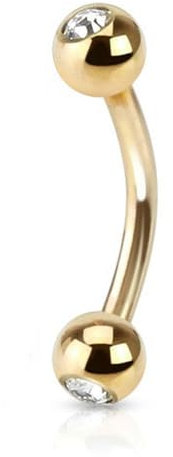 viva-adorno Piercing Banane mit Kristall Kugeln Edelstahl Zirkonia Z84s, gold 1,2x6x3mm