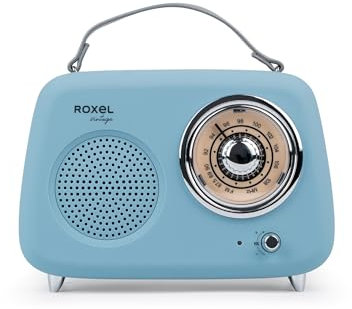 Roxel RFM01 Retro FM Radio Party speaker – Timeless Design, Superior Sound, FM Radio, MP3 Playback & Wireless BT Streaming, Perfect as a Gift (Blue)
