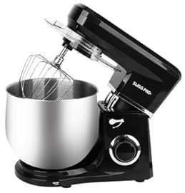 Swiss Pro+ Batidora Amasadora 10Litros 2200W en 6 Niveles, 5 Funciones, Movimiento Planetario Bol de Acero de 10 Litros y Accesorios para Batir y Amasar (Negro)