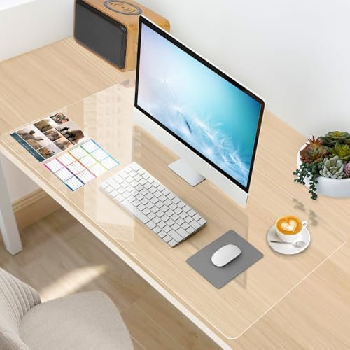 YSWOVUO Schreibtischunterlage Transparent, 90x40x0.15 cm Schreibtischunterlage Durchsichtig, Wasserdichte Schreibtisch unterlage Transparent, PVC-Tischschutz Unterlage für Büro und Zuhause