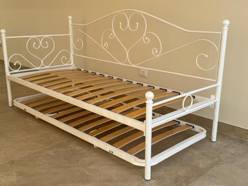 AESSEGI Chaiselongue aus Schmiedeeisen Traum mit ausziehbarem Netz (weiß matt satiniert)