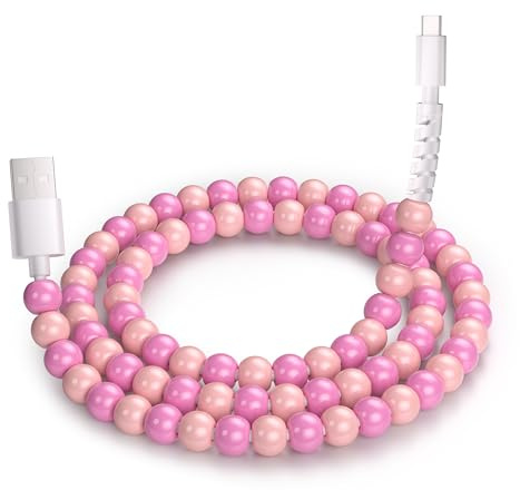 Vunake USB C Charger Cable 1M for iPhone Charger Cable USB to Type C Cord Pink Beaded Phone Charger Cables for Girls 60W Type C Fast Charging Cord for iPhone 15 16 17 for Samsung S24 S23-Pink