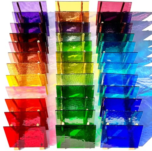 ILLUCKAI Transparente Buntglasplatten, 15,2 x 10,2 cm, Kathedralenkunst, Mosaikfliesen, Zubehör, verschiedene Farben für Buntglasprojekte, 36 Blatt