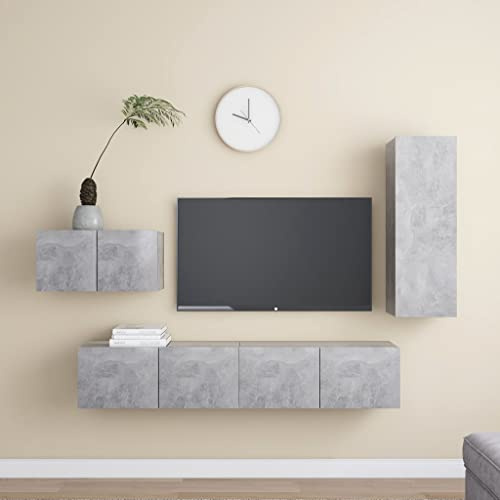 ULUYYUC 4-TLG TV-Schrank Set Betongrau Hängendes Wohnzimmer Lowboard aus Holzwerkstoff mit viel Stauraum Modernes Design für Living Room Schlafzimmer Flur