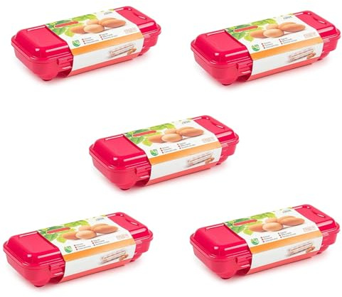 pcmoviles – Pack de 5 Hueveras de Plástico para 10 Huevos con Tapa | Caja para Huevos con Cierre Click y Asa de Transporte | Libre de BPA | Color Aleatorio | Egg Box Portátil