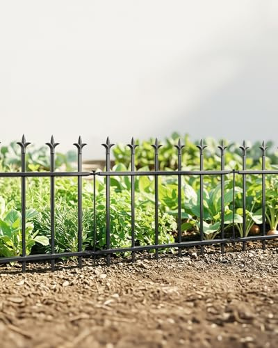 ARIFARO Garden Fence Border, 30cm H x 41cm W per Panel, 2m Total, 5 Pack | Decorative Metal Garden Edging, Rustproof Landscape Barrier for Flower Beds, Lawns and Patios, Black